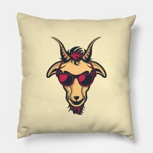 Goat with Glasses - Red Drawing Illustrattion Pillow