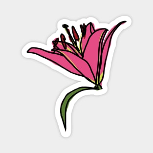 Digital Painting of a Pink Lily Flower Magnet