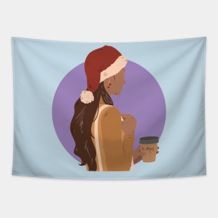 illustrator women coffee x-mas Tapestry