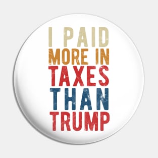 I Paid More Taxes Than Trump president 2020 Pin