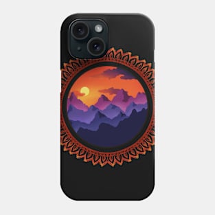 Sunset over mountains with red mandala Phone Case