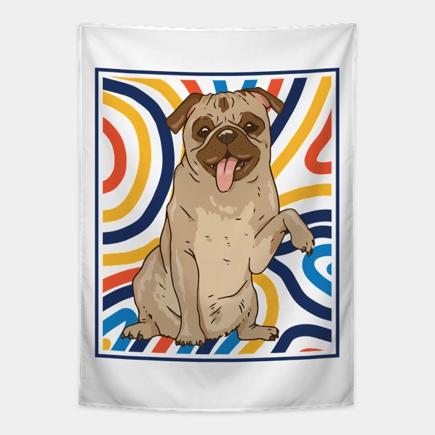 Cute and Colorful Portrait of a Pug Dog // Adorable Pug // Pug Mom Tapestry by SLAG_Creative