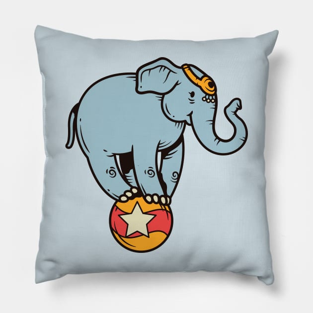 Vintage Cartoon Circus Elephant Pillow by SLAG_Creative