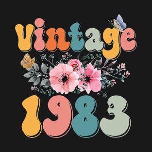 Vintage 1983 Floral Retro Groovy 40th Birthday T-Shirt