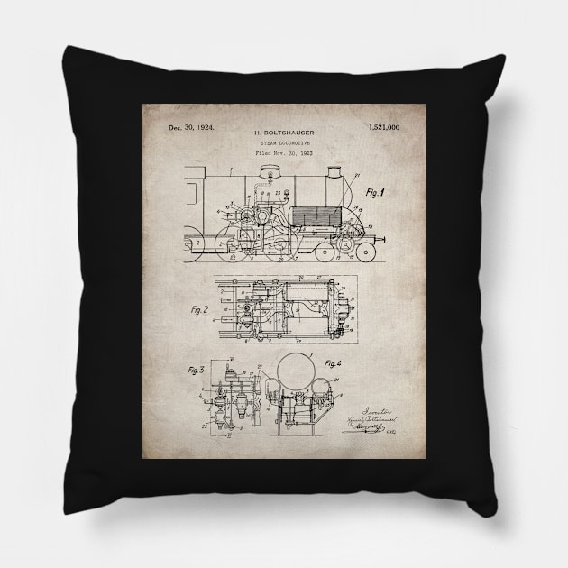 Steam Train Patent - Steam Locomotive Art - Antique Pillow by patentpress