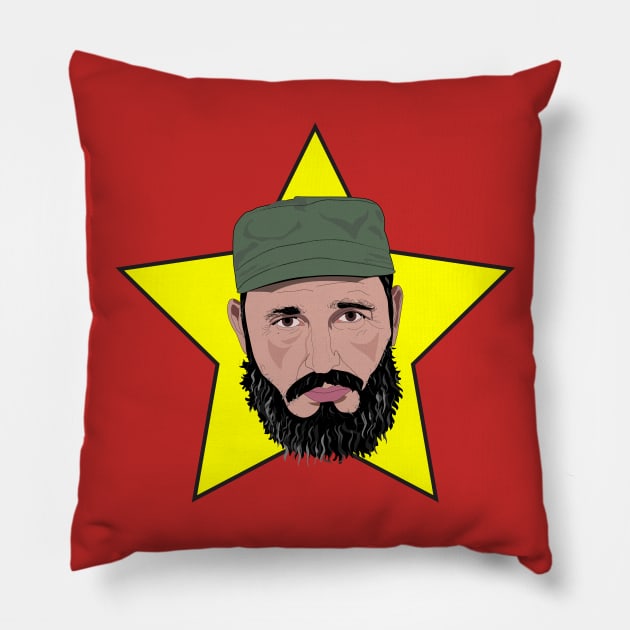 Fidel Castro Against Yellow Star Pillow by RMZ_NYC