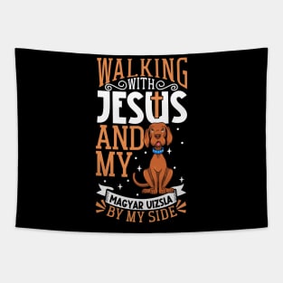 Jesus and dog - Magyar Vizsla Tapestry