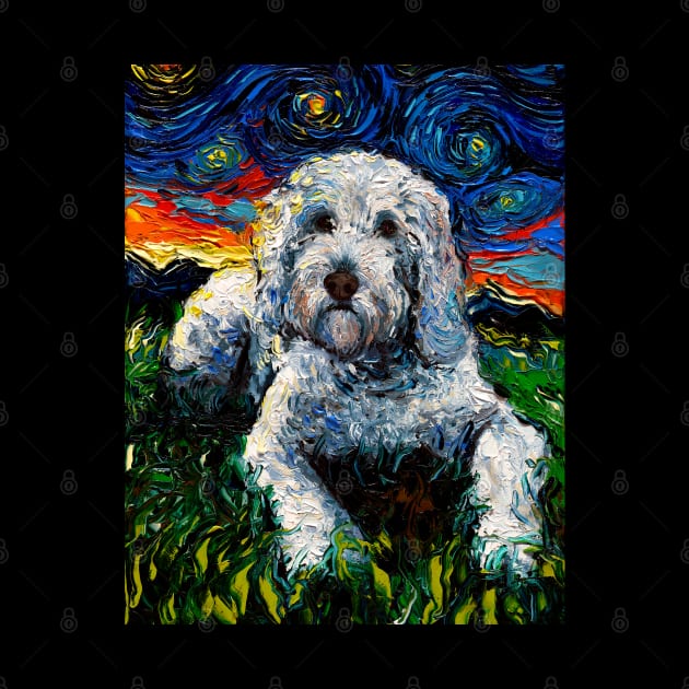 White Goldendoodle Night by sagittariusgallery