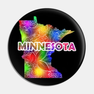 Colorful mandala art map of Minnesota with text in multicolor pattern Pin