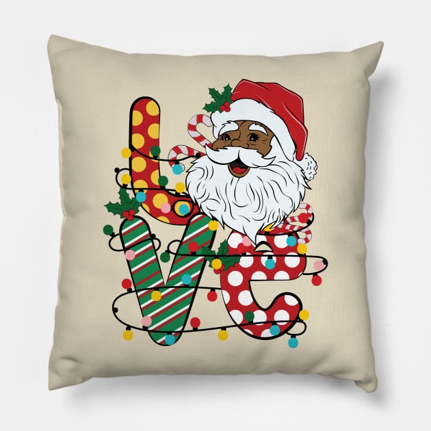 Love Black Santa Christmas Pillow by Teewyld