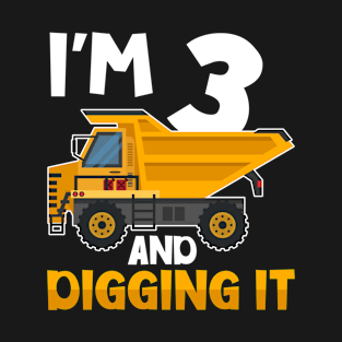 Kids Three 3yr 3rd Birthday Construction Boy 3 Years Old T-Shirt