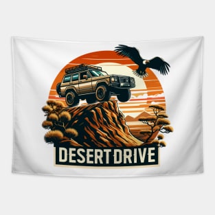 An Suv Driving On A Sand Dune, Desert Drive Tapestry