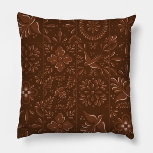 Mexican Brown Talavera Tile Pattern by Akbaly Pillow