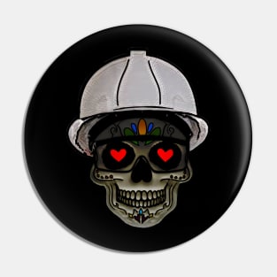 Hard Hat Heart Eyes Skull Pin