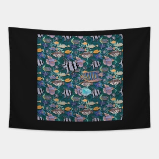 Aqua green fish tank pattern Tapestry