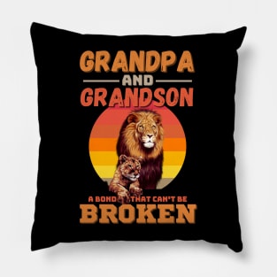 Grandpa And Grandson A Bond That Can’t Be Broken Retro Sunset Lion Pillow