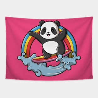 Panda Surf Rainbows Tapestry