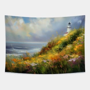 Lighthouse coastal summer scene Tapestry