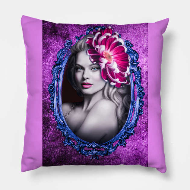 Vivid Fucsia Gorgeous girl Floral Artwork Pillow by Relaxing Art Shop