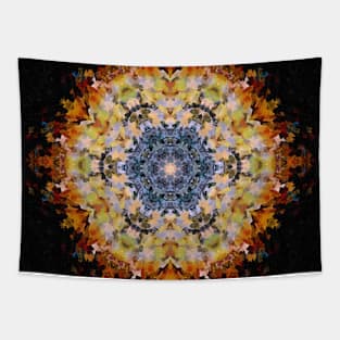 Digital Mandala Blue Yellow Orange and Black Tapestry