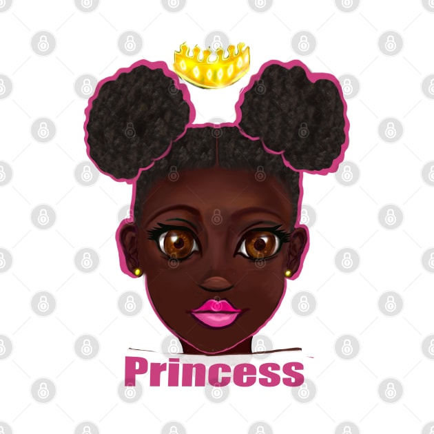 Princess - beautiful black girl with Afro hair in puffs, brown eyes and dark brown skin side profile. Hair love ! by Artonmytee