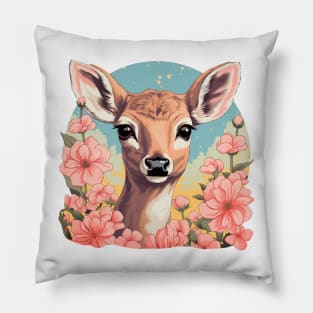 Cute little deer and pink flowers Pillow