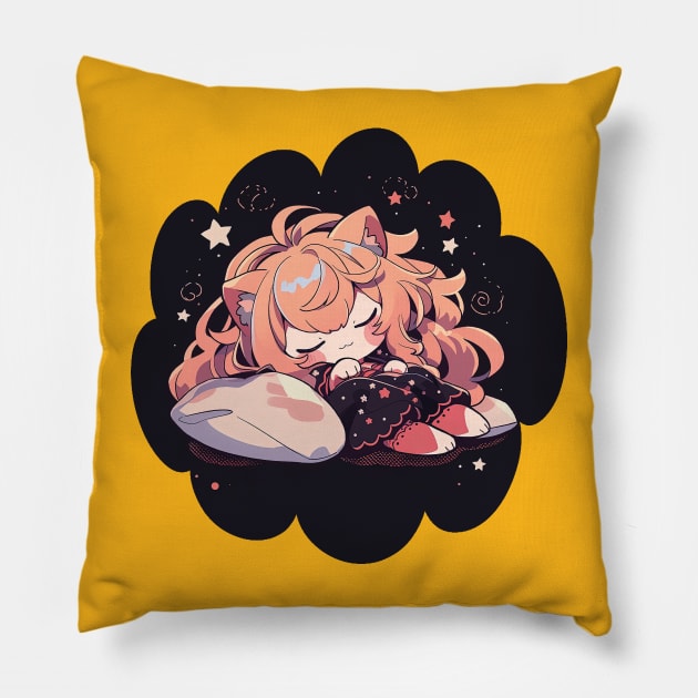 Adorable Anime Chibi Leo Zodiac Sleeping Little Astro Girl Pillow by The Little Store Of Magic