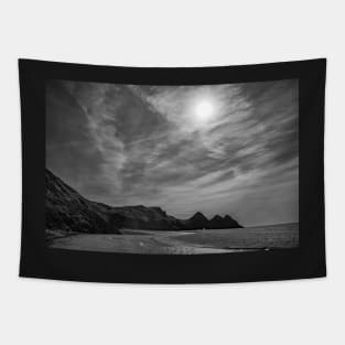 The iconic Three Cliffs Bay on Gower, Wales in black and white Tapestry