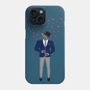 Cat with hearts in suit and hat. Cat gentleman. Phone Case