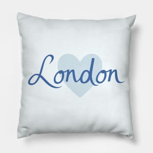 London Script & Heart in Blues Pillow