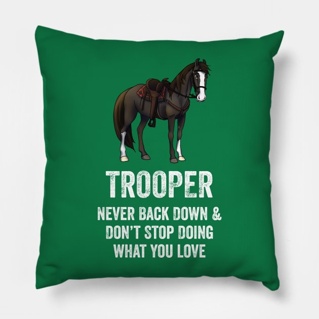 Fancy Forest Farm • Trooper - Never Give Up • White Text Pillow by FalconArt