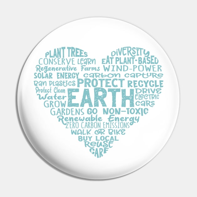 Heart Earth Word Cloud - Teal Pin by Jitterfly