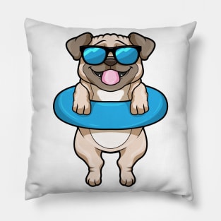 Dog at Swimming with Swim ring & Sunglasses Pillow