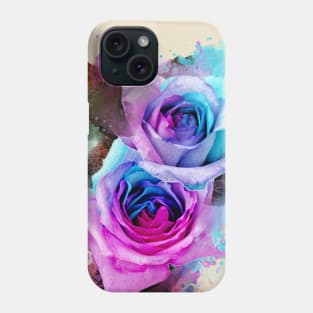 Blue and pink watercolour rainbow roses Phone Case