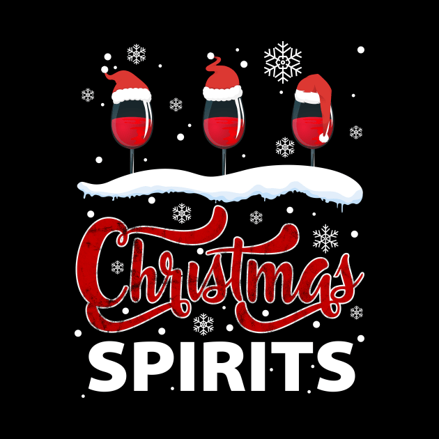 Christmas Spirits Funny Red Wine Glass Snow Graphic Novelty Gift For Wine Lovers by BadDesignCo