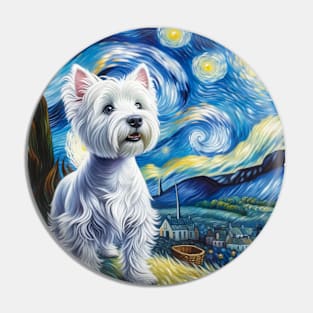 Starry West Highland White Terrier Dog Portrait - Pet Portrait Pin