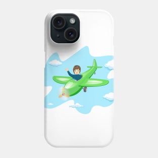 Pilot boy flying on an airplane Phone Case