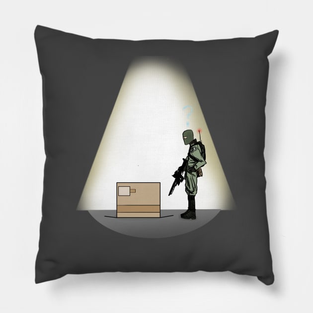 MGS "What's the box?" Pillow by Six Gatsby