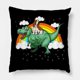 T Rex Dinosaur Riding Basset Hound Dog Pillow