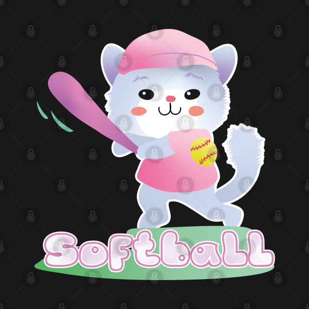 y2k aesthetic kawaii pastel I Love Softball cat by YourGoods