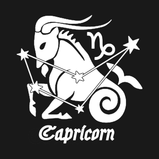 Capricorn - Zodiac Astrology Symbol with Constellation and Sea Goat Design (White on Black Variant) T-Shirt