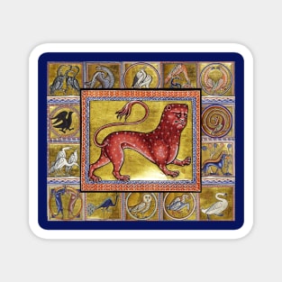 MEDIEVAL BESTIARY,LEOPARD, FANTASTIC ANIMALS IN GOLD RED BLUE COLORS Magnet