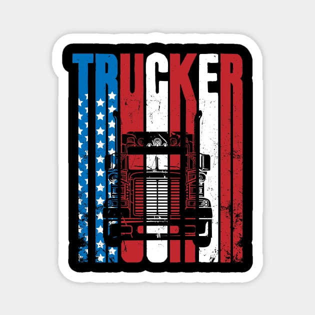 Vintage Silhouette Trucker American Flag Truck Driver Magnet by captainmood