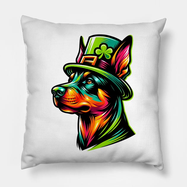 German Pinscher Celebrates Saint Patrick's Day Fun Pillow by ArtRUs