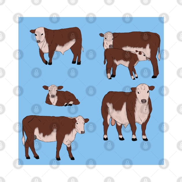 Hereford Cattle Pattern Blue by TrapperWeasel