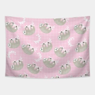 Cute Sloth Print on Pink Background Tapestry