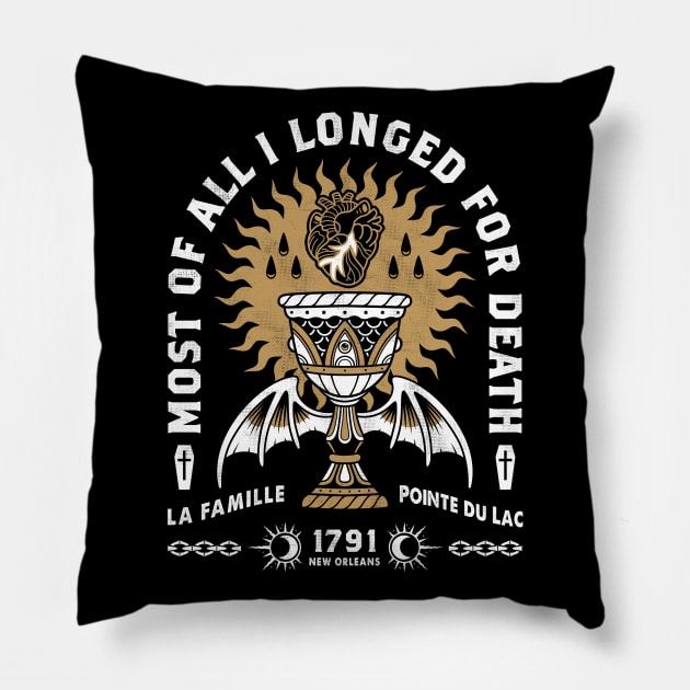 I Longed For Death - Vampire - Vintage distressed Gothic Horror Pillow by Nemons