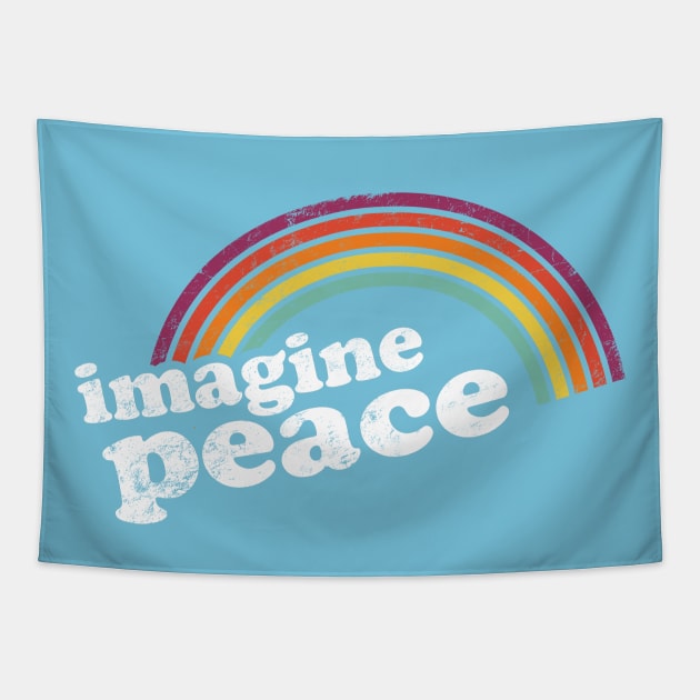 IMAGINE PEACE - Vintage Retro Rainbow Tapestry by Jitterfly