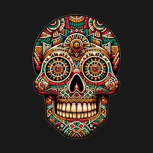 Vibrant Aztec Calavera Skull: Cultural Heritage Art T-Shirt