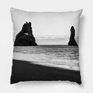 Reynisfjara Beach, Iceland B&W Pillow